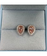 1.68 CT Pear Brilliant Cut Lab Grown Pink Diamond Stud Earrings 14k Whit... - $1,632.35 CAD