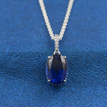 925 Sterling Silver Sparkling Statement Halo Pendant Necklace with Blue Zircon - $21.99