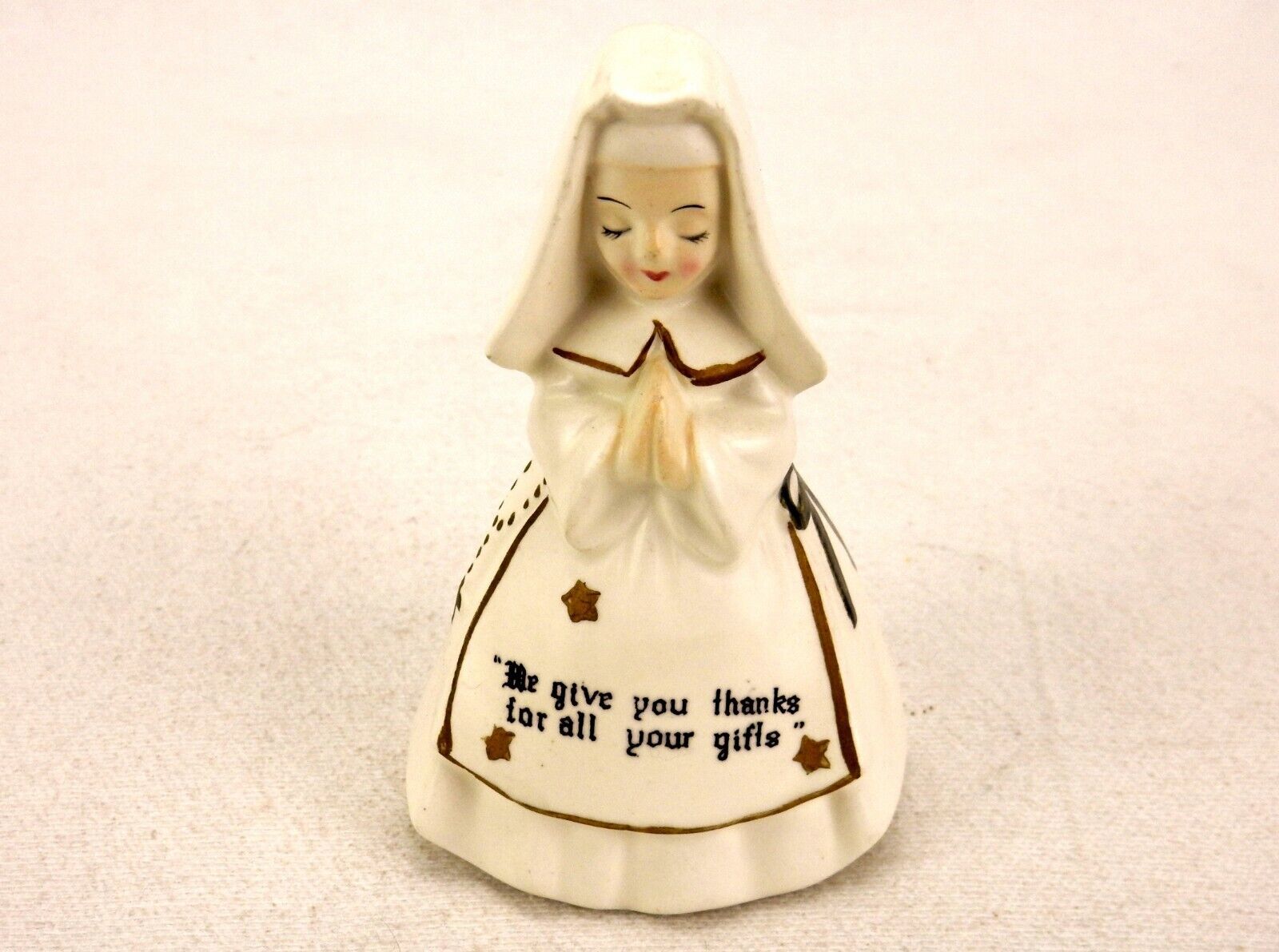 Porcelain Nun Bell, 1950s Vintage Enesco "We Give You Thanks For All Your Gifts" - £23.51 GBP