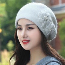 Angora Beret Women Winter Hat Knit  Warm Flower  Casual  Soft Clic Thermal Outdo - £151.87 GBP