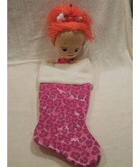 Flintstones Pink Print Holiday Stocking w/Pebbles Flintstone Head - Stri... - $11.95