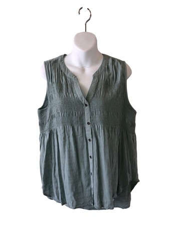 Knox Rose Tank Top Women&#39;s L Sage Green Top Pleated Stretch BOHO Shirt - £16.08 GBP