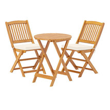 3 Pieces Acacia Wood Patio Folding Bistro Set with Soft Cushions-Beige -... - $3,072.19 MXN