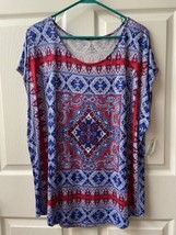 Dress Barn Dolman Sleeved T Shirt Womens Plus Size 1x Patriotic Colors Knit EUC - £13.09 GBP