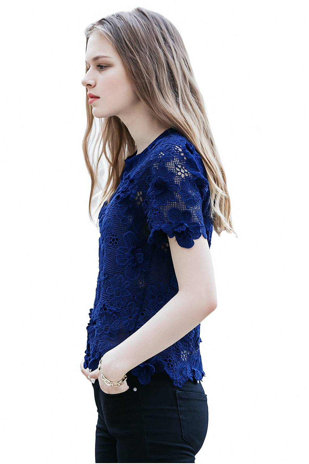 Women's Open-back Floral Guipure Blue Floral Crochet Lace Slit Top 8 10 AU STOCK Item image 2