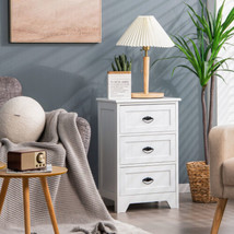 Nightstand Drawers White 3-Drawer Side Table End Sofa Storage Wooden Bedroom - £95.01 GBP