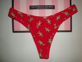 NEW VICTORIA&#39;S SECRET &quot;PINK&quot; COTTON THONG PANTY RED WITH SANTA GINGERBRE... - $12.86