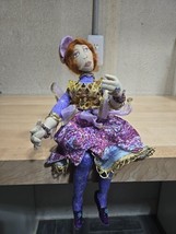 Unique Vintage Woman Girl Folk Art Fabric Rag Doll Hyacinth Sitting Plush Ornate - $68.51