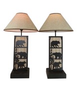 Set of 2 Rustic Western Black Bears In Forest Wood Metal Bedside Table L... - $4,893.94 MXN