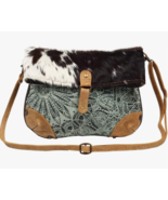 Myra Bag Macey Flap Over Upcycled Canvas &amp; Cowhide Leather Crossbody Bag... - €27,49 EUR