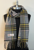  100% Cashmere Scarf Wrap Made in England Plaid Yellow green gray white #L101 - £7.58 GBP