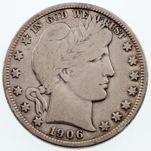 1906-D 50C Barber Half Dollar in Fine Condition, Light Gray Color - $78.31