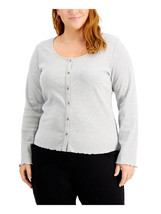 Rebellious One Plus Trendy Ribbed Long-Sleeve Top in Heather Grey-2X - £18.16 GBP