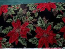 Fabric Concord Christmas Dark Red Poinsettias Olive Leaves on Black $2.95 - $2.95