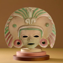 Vintage Mexican Aztec Mayan Face Mask Terracotta Clay Hand Painted Wall Hanging - £36.32 GBP