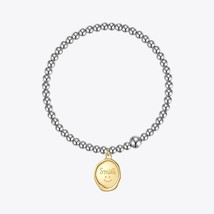 Engraved Smile Pendant Bracelet For Women Stainless Steel Fashion Jewelry Bracel - £26.04 GBP