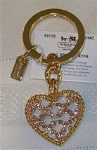 Coach 93170 Enameled Roped Crystal Heart Key Fob Keychain Gold Pink NWT - £63.34 GBP