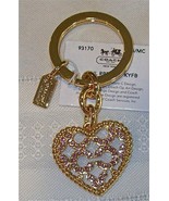 Coach 93170 Enameled Roped Crystal Heart Key Fob Keychain Gold Pink NWT - £63.14 GBP