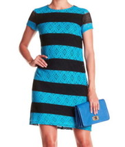 London Times Stripe the Lace Shift Dress 10 Medium Black Blue Soft Work ... - £39.51 GBP