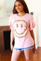 Live For Today Pink Floral Smiley Face Flutter Sleeve Tee - £11.79 GBP