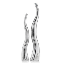 Set Of 2 Modern Tall Silver Squiggly Floor Vases - £592.63 GBP