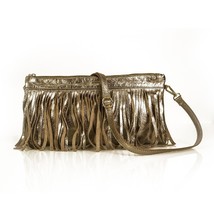 Genuine Bronze Metallic Leather Boho Hippie Shoulder Bag with Fringes Ha... - $79.20