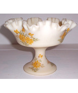 Fenton Custard Large Ruffled Glass Handpainted Art Display Compote Signe... - $115.99