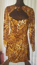 Missguided Lace up Neckline Long Sleeve 100% Viscose Cheetah Print Dress... - $22.95