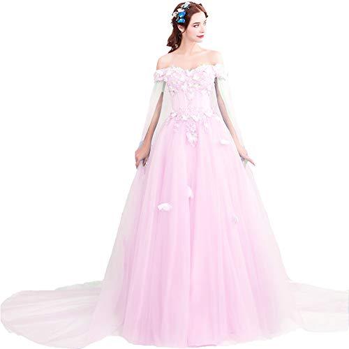 Kivary Off The Shoulder Long Prom Evening Dress Wedding Gown with Cape Nude Pink