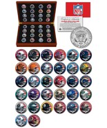 NFL FOOTBALL HELMET LOGO US JFK Half Dollar Complete 32-Coin Cherry Wood... - £176.48 GBP