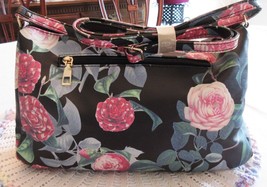 Vinyl Crossbody / Shoulder Bag Pink Roses, Black, Medallian On Front Bra... - £12.74 GBP