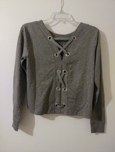 Derek Heart Juniors Gray front grommets lace up L/Sleeve V neck shirt M ... - $20.00