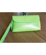 LODIS Lime Green Aqua Trim Thick Leather Wristlet Purse w/detachable strap - £27.96 GBP