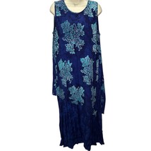 Vintage Batik Impressions Layered Maxi Dress Size M Blue Floral Sleeveless  - $34.60