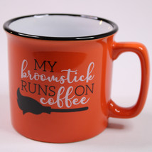 Halloween Coffee Mug My Broomstick Runs On Coffee Orange And Black Tea C... - $10.69