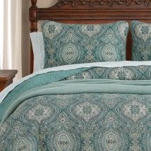 Tommy Bahama Queen Quilt &amp; Sham Set GREEN Cotton 3pc Turtle Cove Medallion NIP - £103.58 GBP