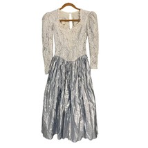 Vintage Scott McClintock Metallic Silver Lace &amp; Satin Long Sleeve Dress ... - $72.00