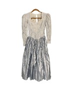 Vintage Scott McClintock Metallic Silver Lace &amp; Satin Long Sleeve Dress ... - $1,370.84 MXN