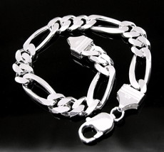 Rough &amp; Tough Solid 925 Sterling Silver Figaro Link Men&#39;s Bracelet Man Jewelry - £97.25 GBP