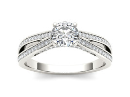 14K White Gold 1.00Ct Diamond Solitaire Accent Split Shank Engagement Ring - £2,259.51 GBP