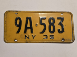 New York 1935 License Plate 9A-583 Original Paint Absolutely Beautiful-M... - $44.09