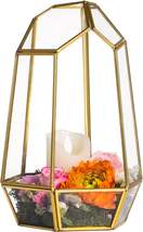 Gold Geometric Glass Terrarium - Handmade Irregular Brass Planter Pot for Succul - £38.34 GBP