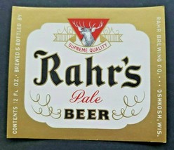 Vintage Rahr&#39;s Pale Beer Label 12oz Rahr Brewing Co. Oshkosh, WI NOS DC1 - $7.99