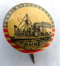 Antique Remember Maine celluloid pinback stars battleship US Navy military  - $38.60 CAD