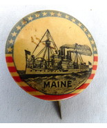 Antique Remember Maine celluloid pinback stars battleship US Navy military  - $38.60 CAD