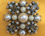 Silver Tone Pewter Pearl Faux Gems 2&quot; Fashion Pin Brooch - $7.87
