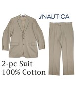 NAUTICA Men&#39;s 2pc Beige Cotton Suit, Blazer Jacket 42L &amp; Dress Pants 36x... - £47.94 GBP