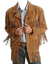 Bestzo Mens Fringed Classic Cow Suede Leather Coat Brown XXL - £130.51 GBP