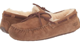 UGG Slippers Sheepskin Shearling Moccasins Brown Suede Slip On Loafers Dakota - £62.54 GBP