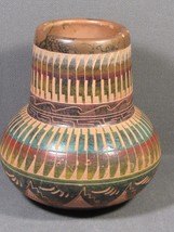 Native American Small Horsehair Pottery Pot Vase Redware 3.75&quot; x 4&quot; - £38.43 GBP